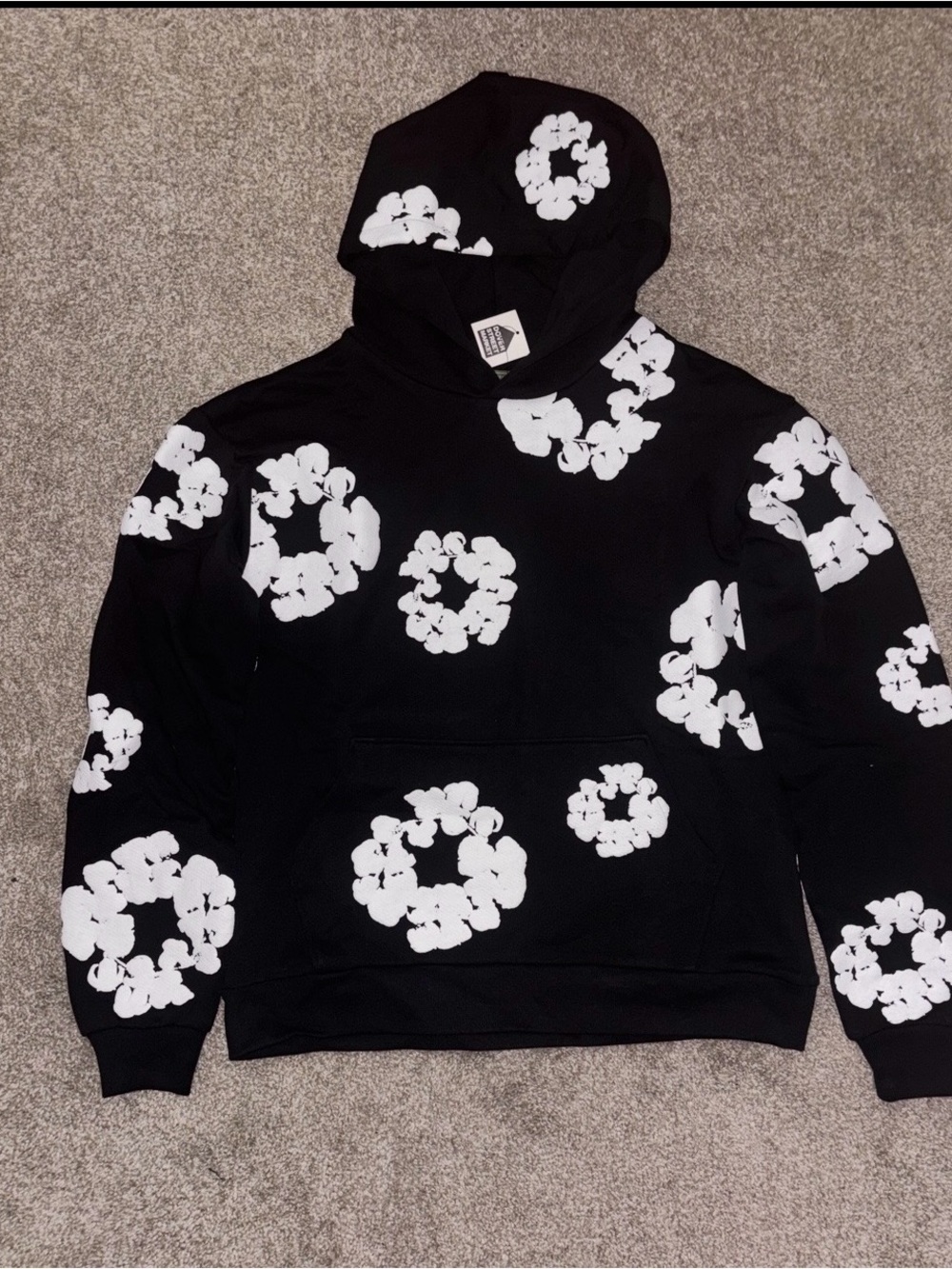 Men's Black Floral-Print Hooded Cardigan Sweater